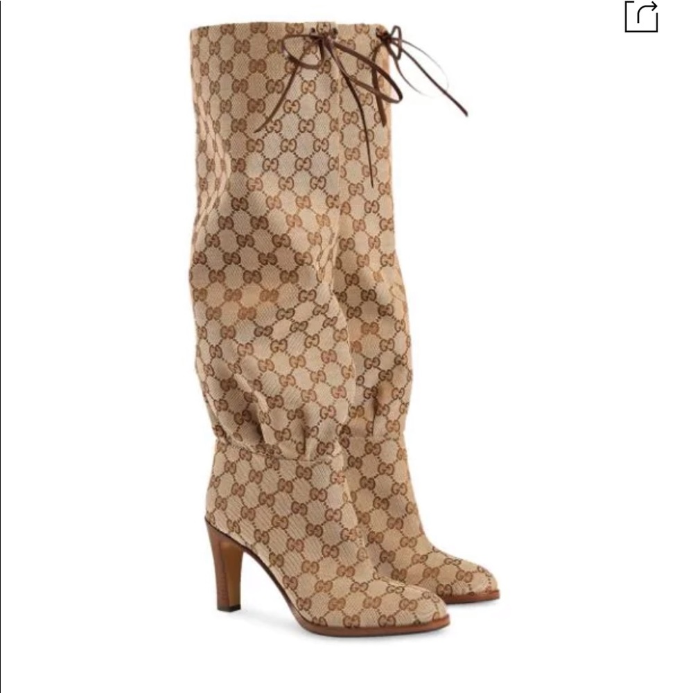 New GUCCI GG canvas mid-heel boot Sz 5.5 - Picture 5 of 16